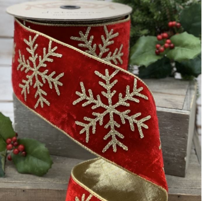 DS07-2422 (28663) - Velvet Snowflake, Red 4"X10Yd