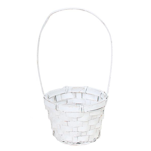 1-010B/1-WH (40026) - Round Heavy Bamboo W/Handle White 5x4"