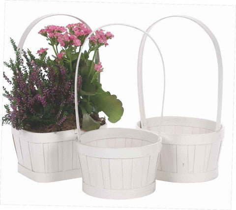 1-603KK/1-WW (27577) - 5"-7" White Wash Splitwood Basket with Handle, Asst Round/Oval/Rectangle