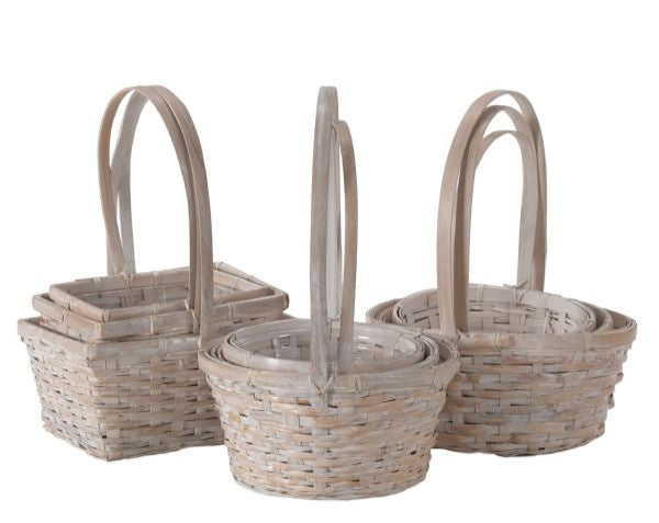 1-885CWW/3 (13964) - 6"-9" White Wash Baskets, Asst Square/Oval/Round, 3/Set