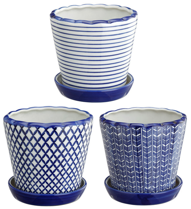 12069 (27003) - Large Planter Blue/White 6.75" x 6.5"