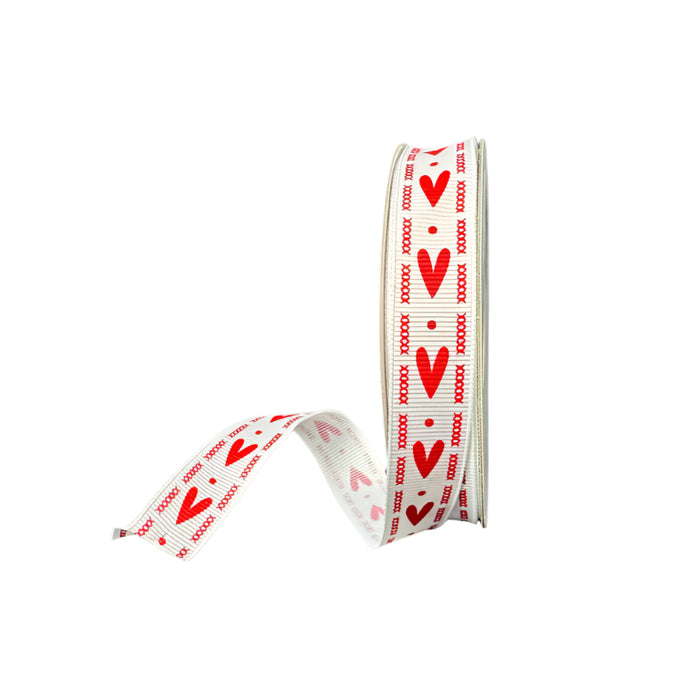 17502-03-01 (00090) - Grosgrain Valentine's Hearts 5/8"x10Yd Red/White