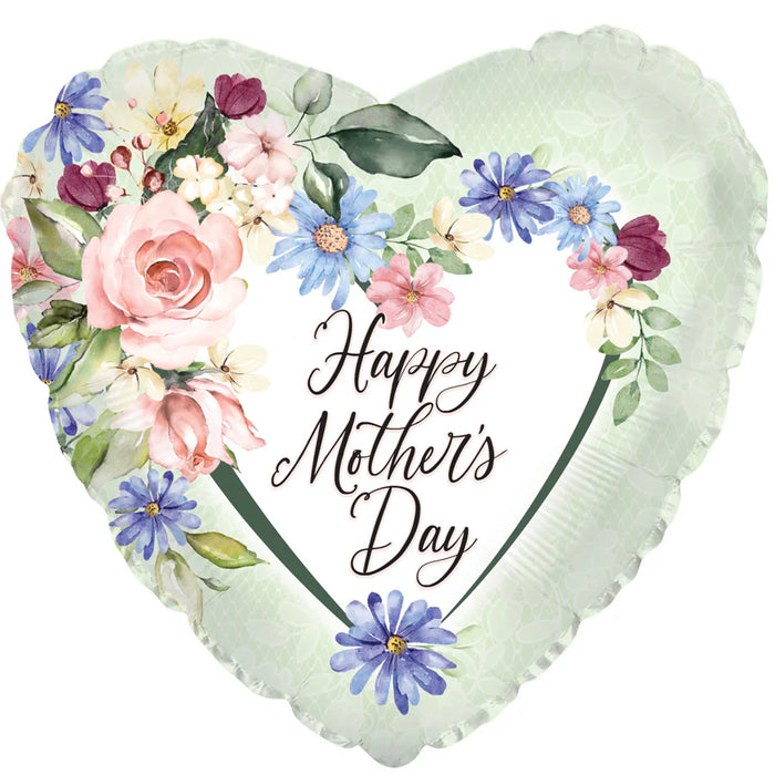 214315 (40011) - Mylar Happy Mother's Day Floral Lace Heart 17"