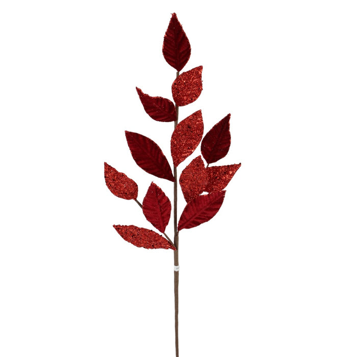 218767 (4024) - Glitter Leaf Spray Deep Red 28"