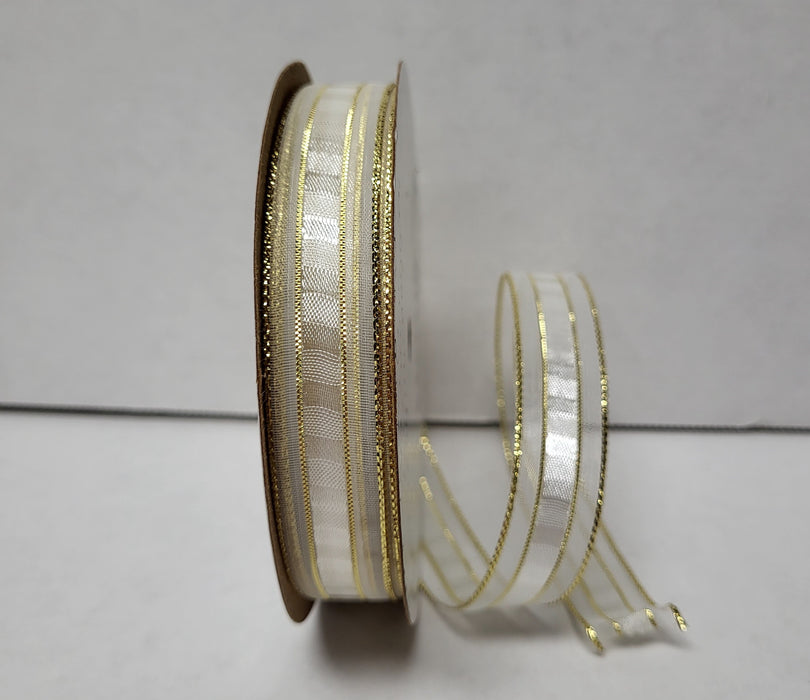 353523 (10221) - Corsage Ilissa - 5/8" x 25yd - White/Gold