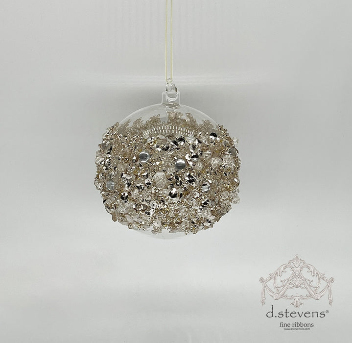 DS38-1782 (00377) - Glass Gold Bead Encrusted Orb, 120mm Clear