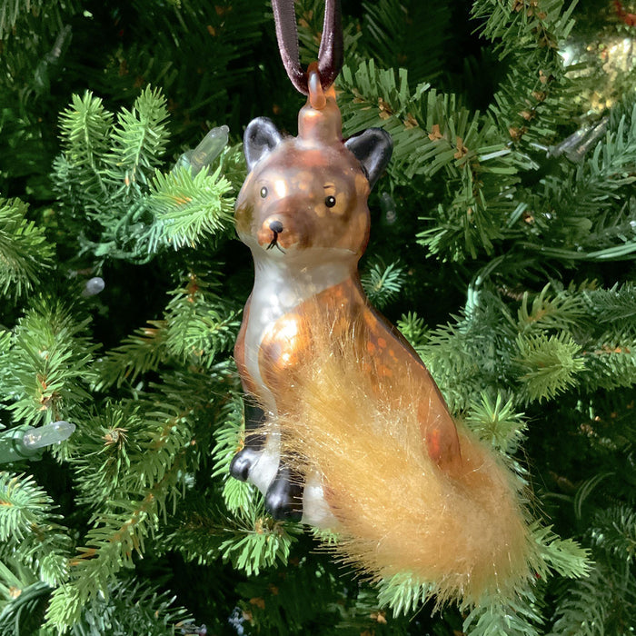 DS40-0138 (30540) - Hand Blown Fox Fuax Fur Tail Ornament 4"