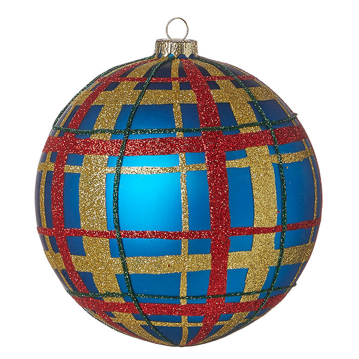 4020034 (27697) - Glitter Plaid Ornament Blue/Red 6"