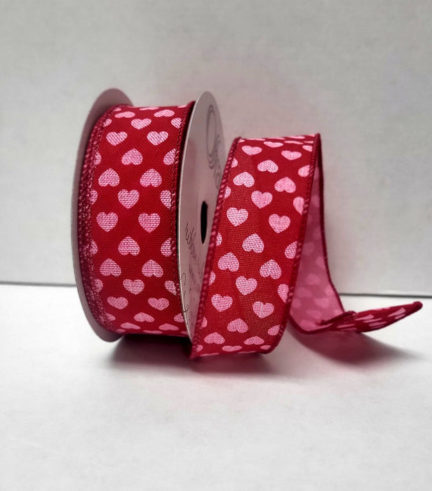 404438 (12000) - Wired Luvvie Hearts #9 - 1.5" x 10yd - Red/Pink