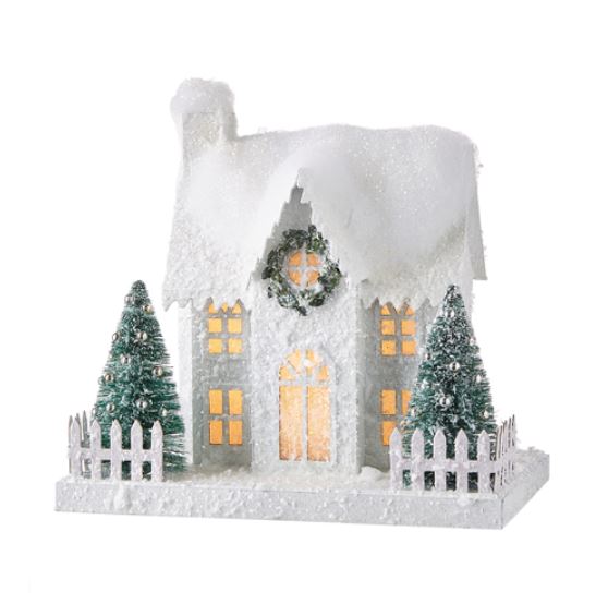 4102289 (28603) - Flocked Lighted House 9.5"