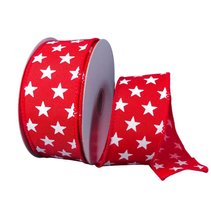 41223-09-12 (11086) - Wired Satin & White Stars - 1.5" x 10yd - Red