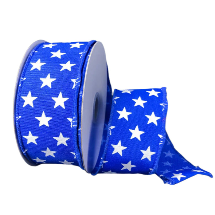 41223-09-25 (29096) - Wired Satin & White Stars - 1.5" x 10yd - Blue