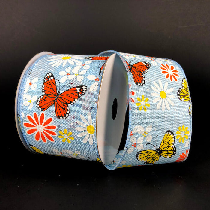 41332-40-04 (32252) - Linen Butterfly Flowers - 2.5" x 10yd - Light Blue
