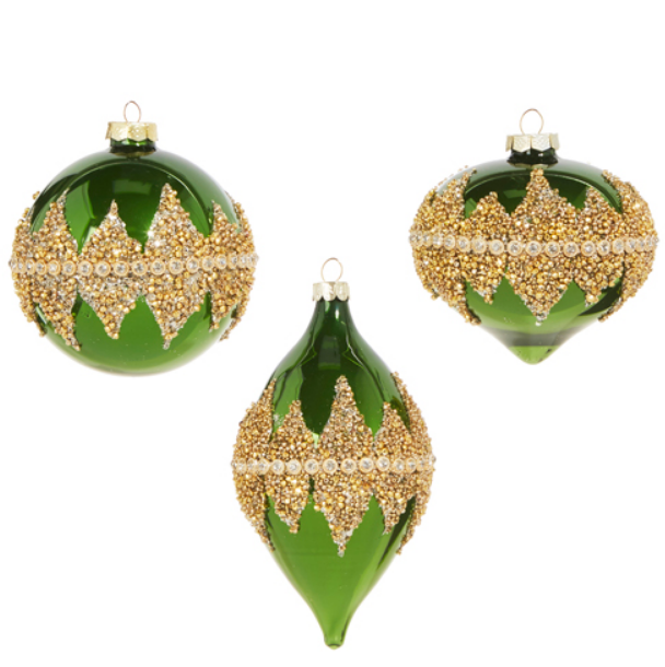 4322800 (32073) - Green Beaded Ornament 4" (3 Asst)