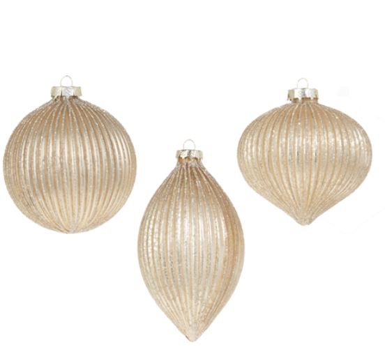 4322871 (31140) - Champagne Glitter Ribbed Ornament 4"