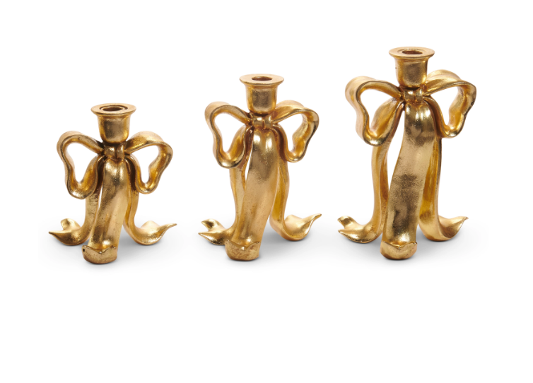 4512201 (11467) - Bow Candlesticks 9" Set/3 Gold
