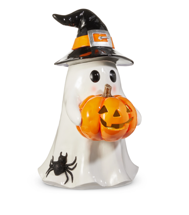 4512259 (11469) - Ghost Holding Lighted Pumpkin 24"