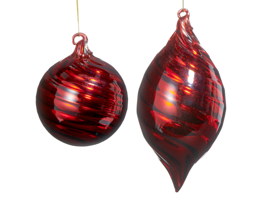 4523027 (11471) - Swirl Blown Glass Ornament 5" Red