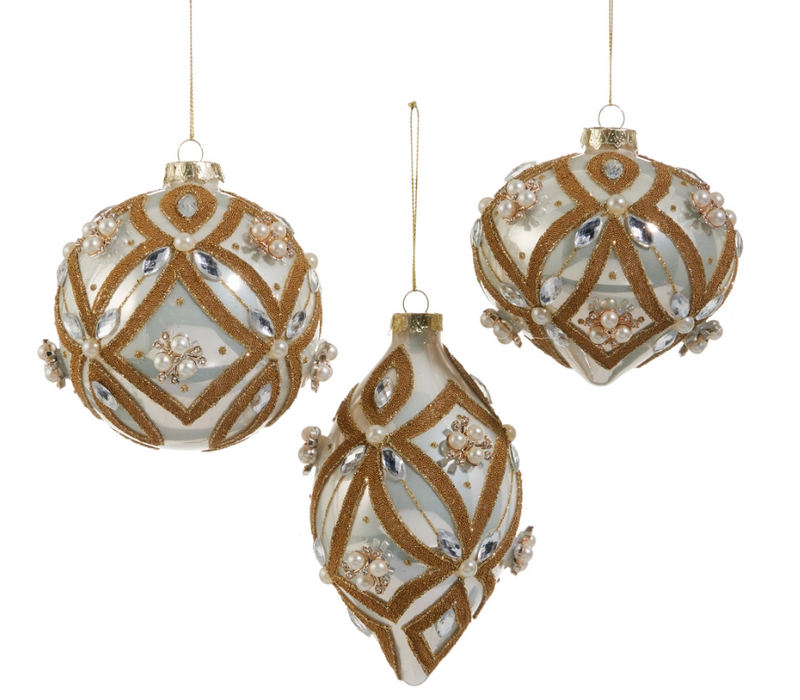 4523157 (11472) - Pearl Jewel Embellished Ornament 4" Gold