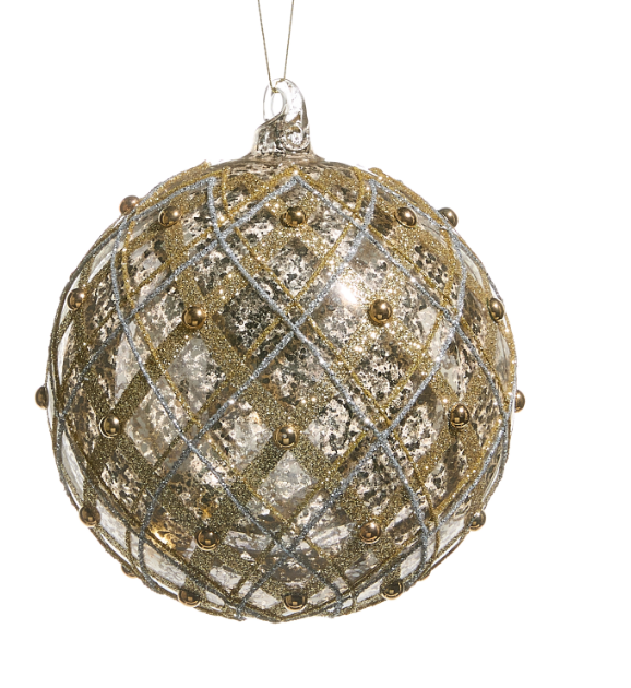 4524948 (11473) - Mercury Glass Ball Ornament 6" Silver/Gold