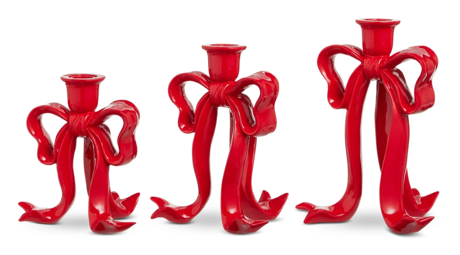 4612280 (11487) - Bow Candlesticks 9" S/3 Red
