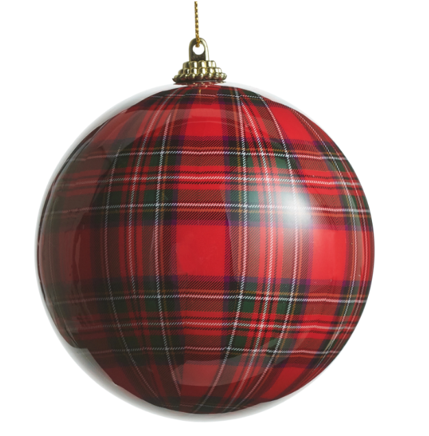 4632840 (11500) - Plaid Ball Ornament 4" Red
