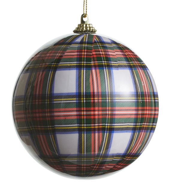 4632841 (11501) - Plaid Ball Ornament 4" White
