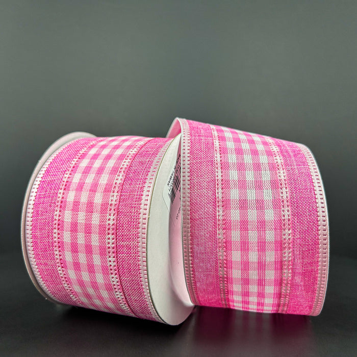 46417-40-03 (32263) - Linen Gingham - 2.5" x 10yd - Pink/White