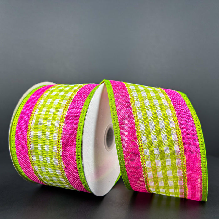 46419-40-28 (32266) - Linen Gingham - 2.5" x 10yd - Lime/White