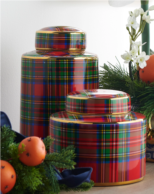 4651090 (11504) - Tartan Plaid Decorative Jar 8"