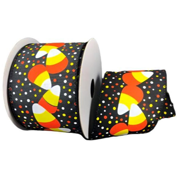 51006-40-02 (28730) - Satin Candy Corn - 2.5" x 10yd - Black/Orange
