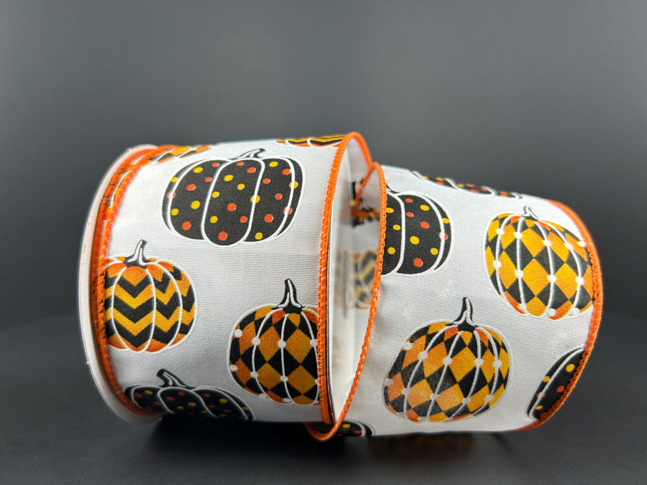 51403-40-01 (31964) - Trendy Pumpkins -  2.5" x 10yd - White/Orange
