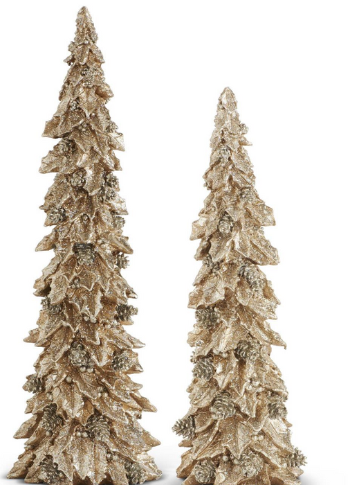 51943C+ (11542) - Glittered Resin Holly Leaf  Christmas Tree 15" Gold
