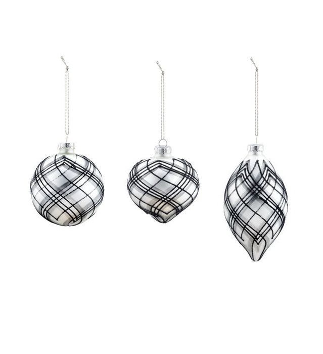 52164 (28479) - Plaid Ornament Black/White 3"