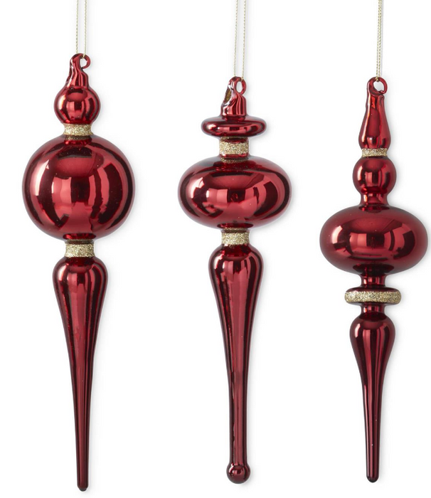 55961B-RD (11663) Glass Finial Ornament 9" Red W/Gold Trim Each