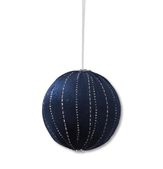56723B-BL (11570) - Silver Striped Velvet Ornament 3.75" Navy Blue