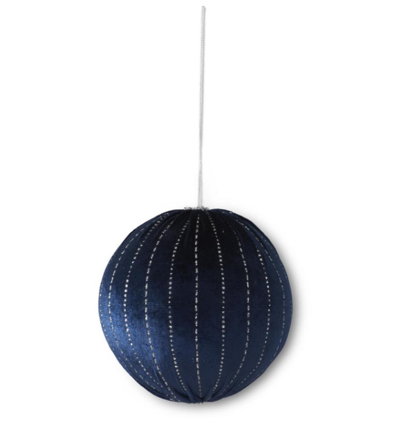 56723D-BL (11571) - Silver Striped Velvet Ornament 5" Navy Blue