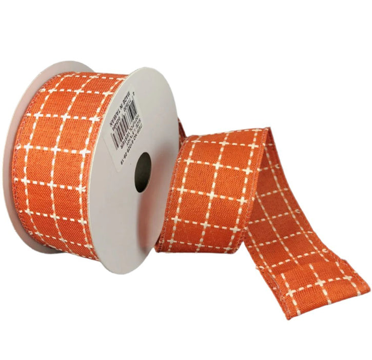 61025-09-16 (30560) - Dark Orange/Cream Stark Plaid 1.5"X10Yd