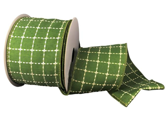 61025-40-08 (29714) - Stark Plaid - 2.5" x 10yd - Moss/Cream