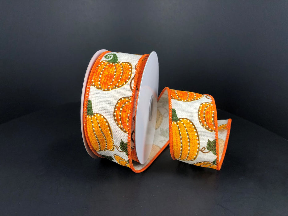 61102-09-38 (31961) - Burlap Dotted Pumpkins Or/Iv 1.5"X10Yd