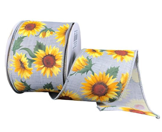 61215-40-49 (29709) - Linen Sunflower - 2.5" x 10yd - Grey/Yellow