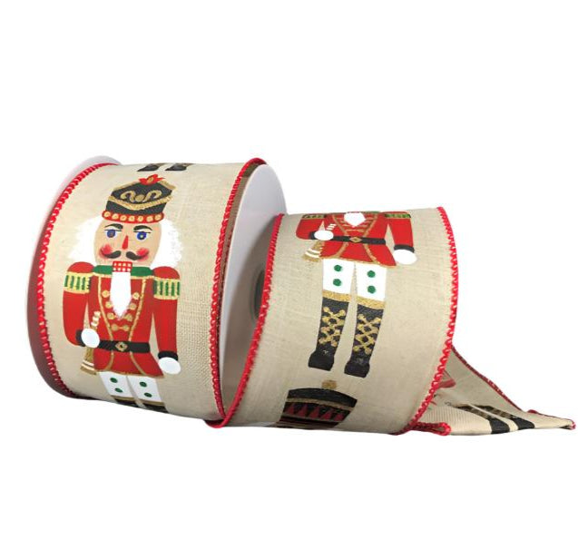 71141-40-12 (28748) - Linen Natural/Red/Green Nutcracker - 2.5" x 10yd