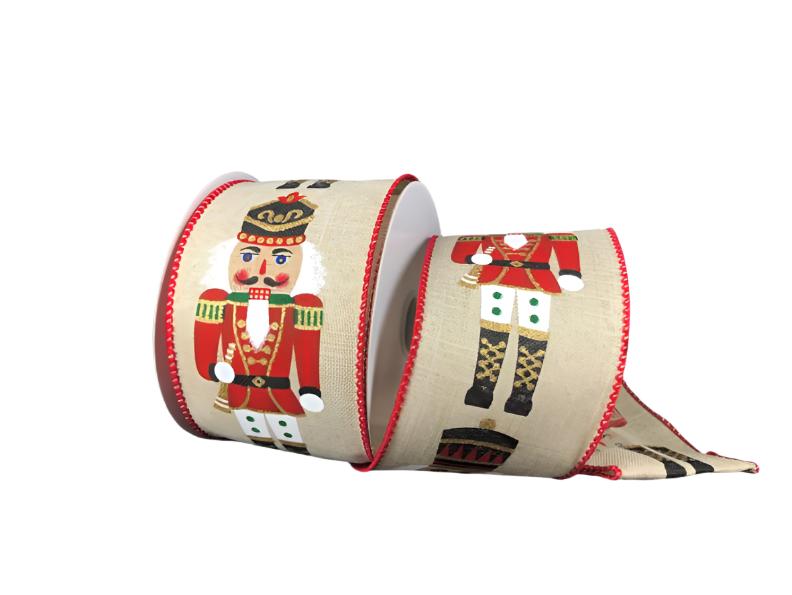 71141-40-12 (28748) - Linen Natural/Red/Green Nutcracker 2.5"X10Yd