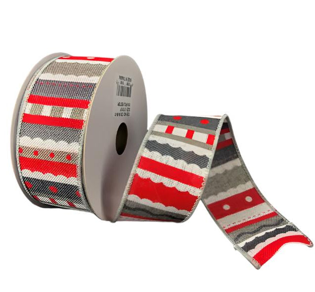 72018-09-01 (28742) - Linen Grey/Red Whimsy - 1.5" x 10yd