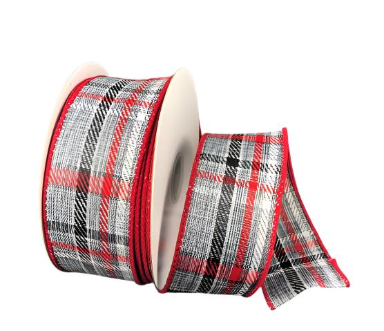 72133-09-51 (29721) - Plaid, Grey/White/Red Black 1.5"X10Yd