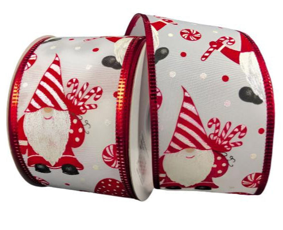 75110-40-20 (29729) - Candy Cane Gnomes - 2.5" x 10yd - White/Red