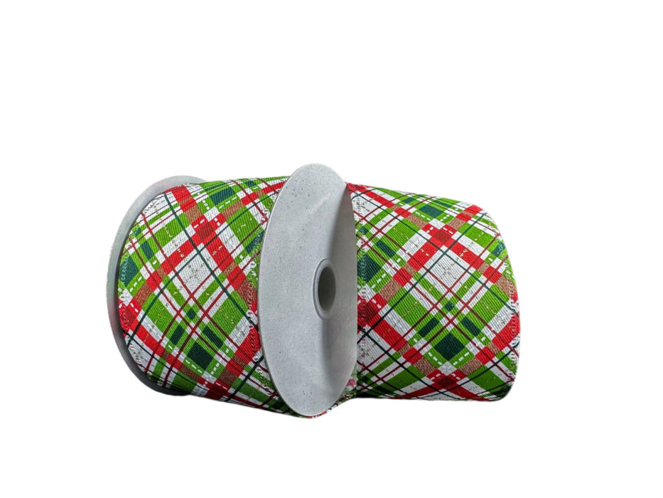 76314-40-08 (31954) - Diagonal Plaid, White/Lime/Red 2.5"X10Yd