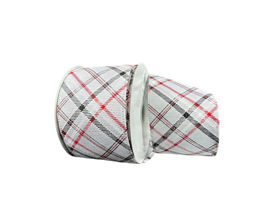 76320-40-01 (31953) - Diagonal Plaid, White/Silver/Red 2.5"X10Yd