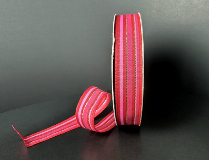 77509-03-28 (00191) - Stripe Red/Fuchsia/Pink/Gold - 5/8" x 10yd