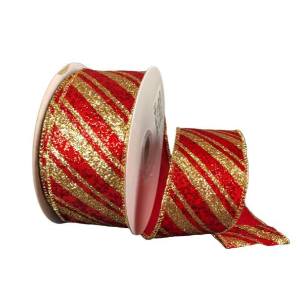 78111-09-15 (28744) - Glitter Satin, Red/Gold 1.5"X10Yd